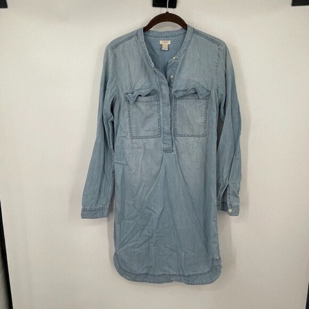 J Crew Factory Dress XXS Womens Light Indigo Shirtdress Casual Preppy Cotton